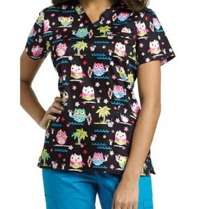 White Cross Black Owl Print Women's Top